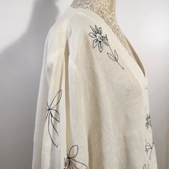 Jennifer Women Size 20 White Embroidered Long Sleeve 100% Ramie Button Tunic Top - Picture 6 of 16